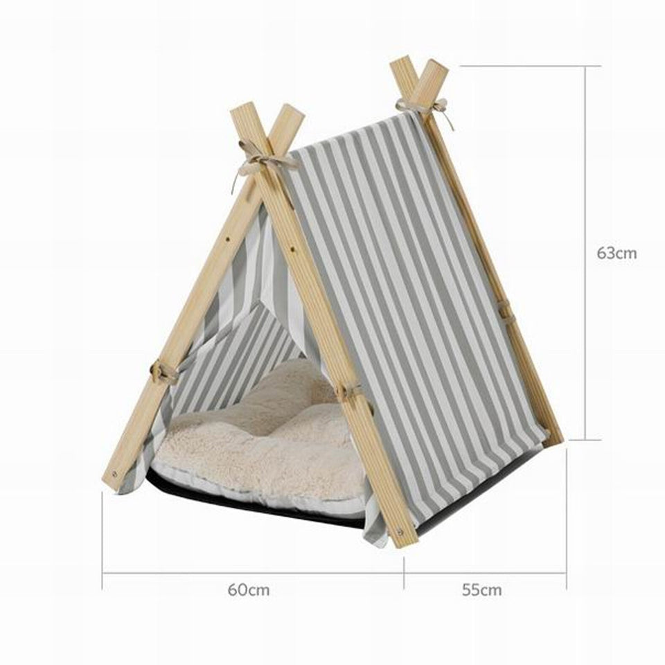 Portable Wood Pet Tent Dog House Cat House Washable Triangle Teepee Tent Outdoor  Indoor Puppy Cat Travel Teepee Cave with Mat