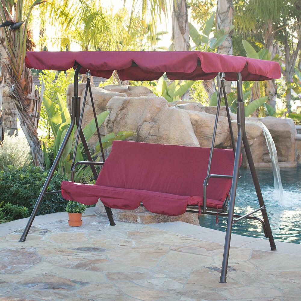 Patio Swing Canopy Awning Hammock -3 Persons, Burgundy