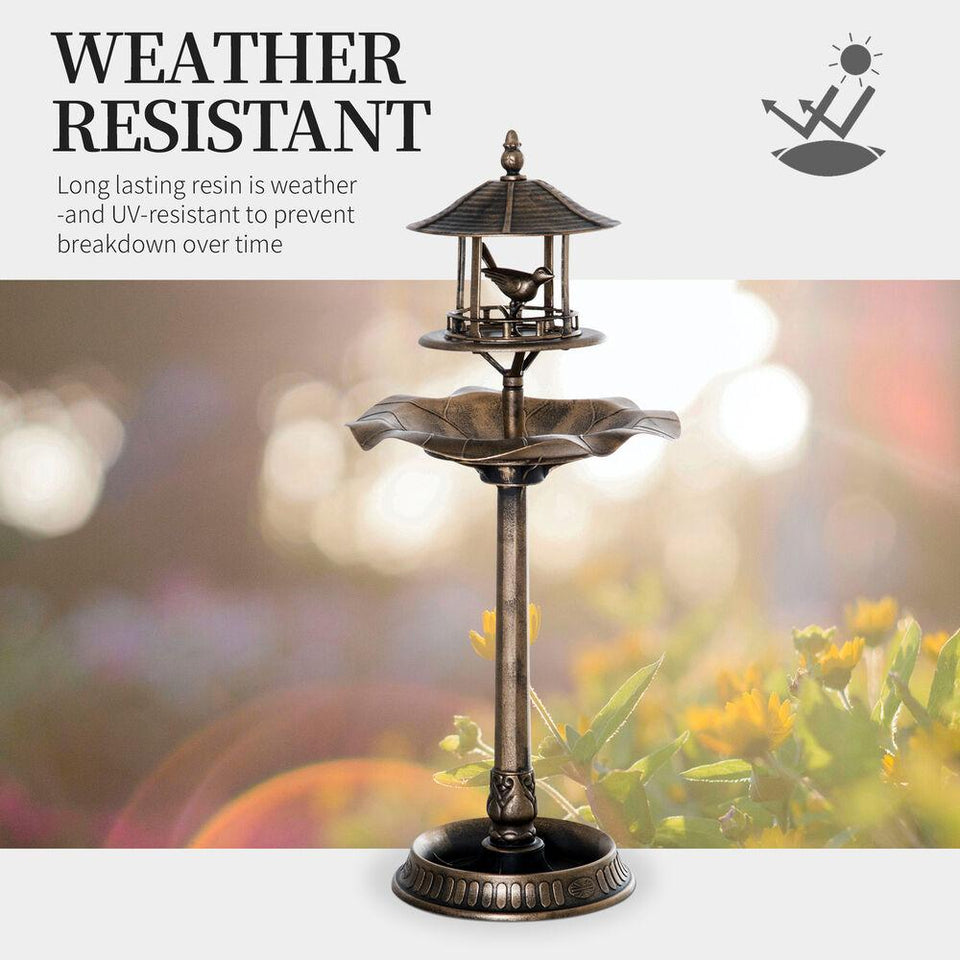 3-in-1 Outdoor Pedestal Bird Bath Garden Décor Feeder Planter Resin Freestanding