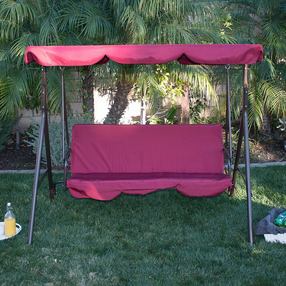 Patio Swing Canopy Awning Hammock -3 Persons, Burgundy