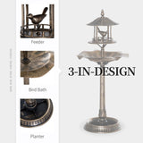 3-in-1 Outdoor Pedestal Bird Bath Garden Décor Feeder Planter Resin Freestanding